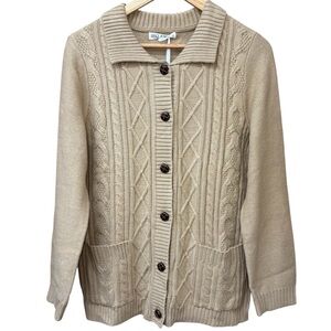 NWT collared cable knit tan cardigan, medium